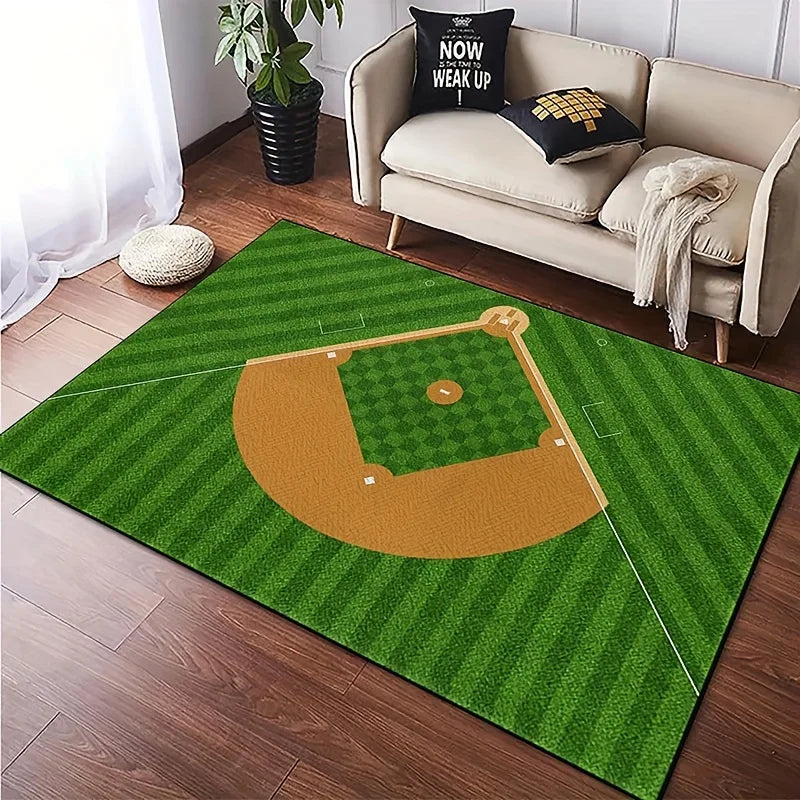 Modern Baseball Field Pattern Area Rug Comfortable Green Carpet Living Room Kitchen Bedroom and Laundry Room Home Decor and Room